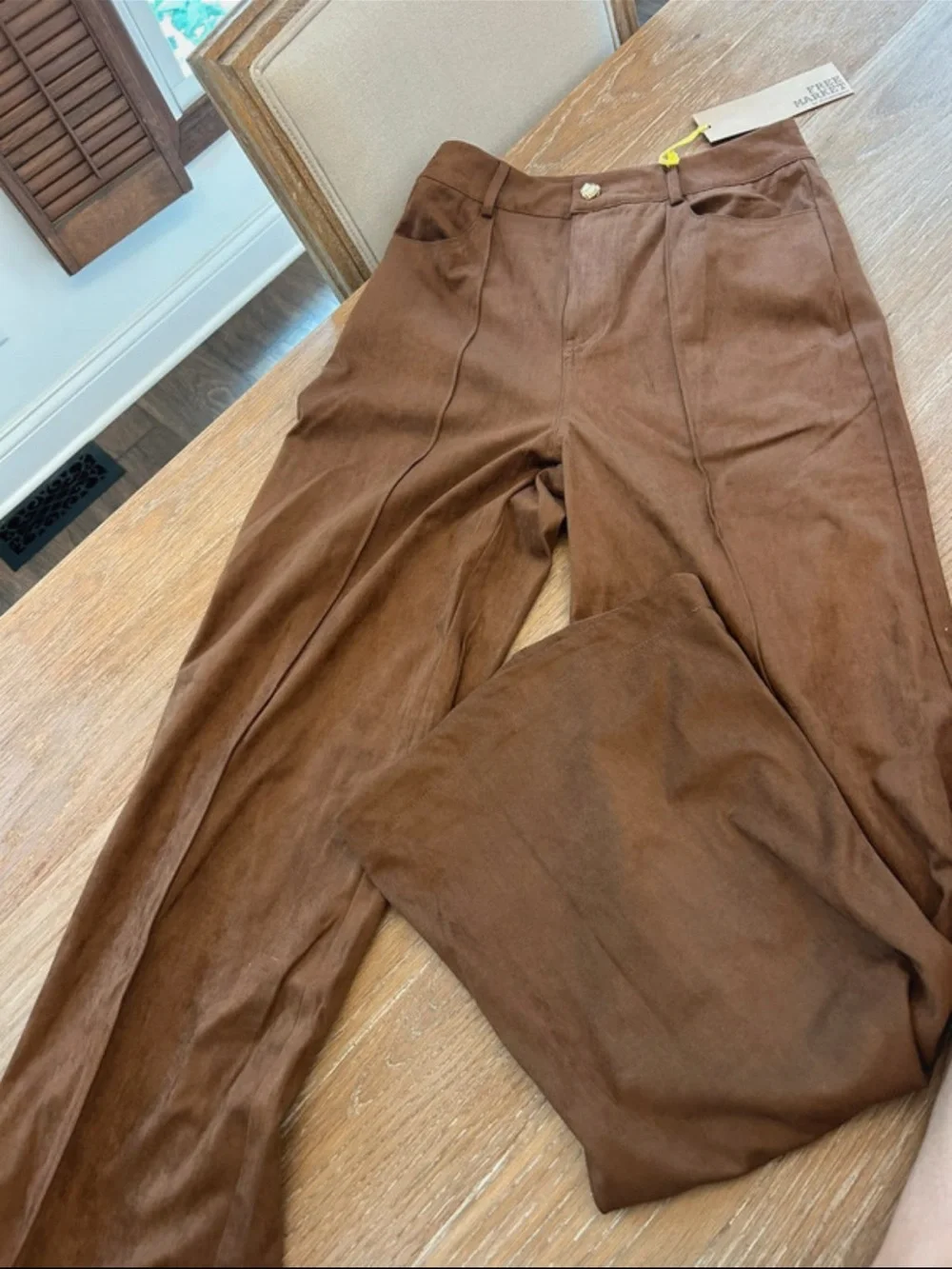 Women's suede  Wide-Leg Pants in Brown